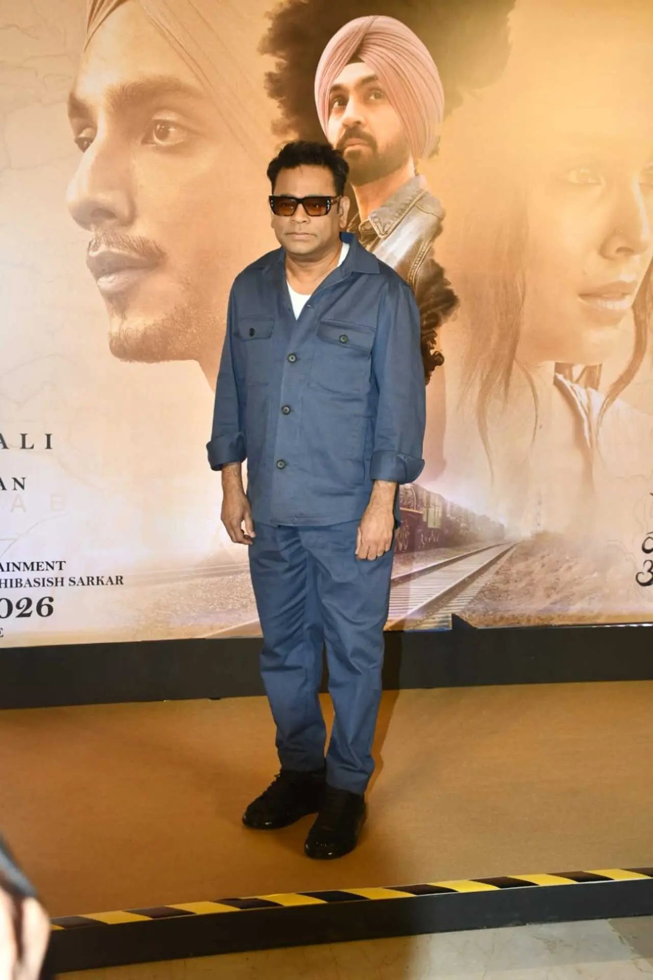 AR Rahman opted for a sharp, monochromatic look, wearing a navy blue jacket paired with matching trousers. AR Rahman opted for a sharp, monochromatic look, wearing a navy blue jacket paired with matching trousers.